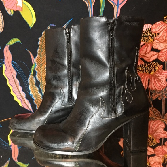 Harley-Davidson Shoes - HARLEY DAVIDSON / Vintage Y2K Black Flame Boot